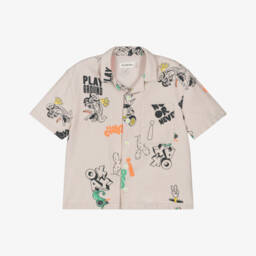 Billieblush-Boys Light Beige Linen & Cotton Reptile Print Shirt | Childrensalon