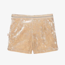 Billieblush-Girls Beige Crushed Velour Shorts | Childrensalon