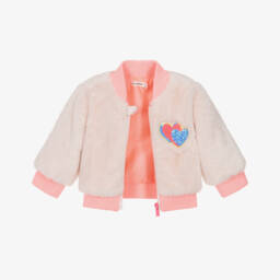 Billieblush-جاكيت بسحاب فرو صناعي لون بيج للبنات  | Childrensalon