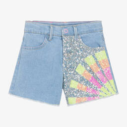 Billieblush-Girls Blue Denim & Sequin Shorts | Childrensalon