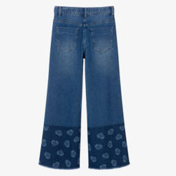Billieblush-Girls Blue Denim Wide Leg Heart Jeans | Childrensalon