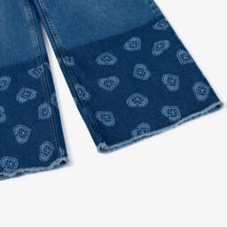 Billieblush-Girls Blue Denim Wide Leg Heart Jeans | Childrensalon
