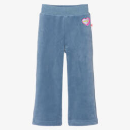 Girls Blue Wide-Leg Velour Joggers