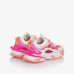 Billieblush-Girls Iridescent White & Pink Faux Leather Trainers | Childrensalon