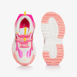 Billieblush-Girls Iridescent White & Pink Faux Leather Trainers | Childrensalon