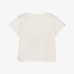 Billieblush-Girls Ivory Cotton T-Shirt with Pink Slogan & Sequin Heart | Childrensalon