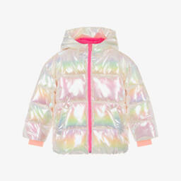 Billieblush-Girls Ivory Iridescent Puffer Coat | Childrensalon