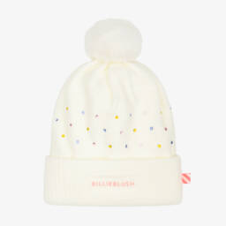 Girls Ivory Knitted Hat with Colourful Diamanté