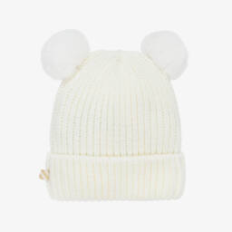 Billieblush-قبعة بوم بوم محبوكة لون عاجي للبنات | Childrensalon