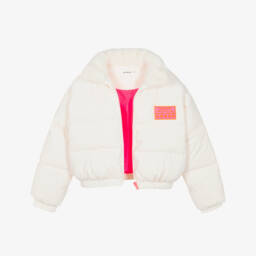 Billieblush-Girls Ivory Puffer Jacket with Faux Fur Collar | Childrensalon