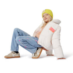 Billieblush-Girls Ivory Puffer Jacket with Faux Fur Collar | Childrensalon