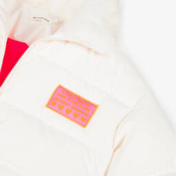 Billieblush-Girls Ivory Puffer Jacket with Faux Fur Collar | Childrensalon