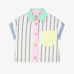 Girls Ivory Stripe Cotton Shirt with Patch Pocket