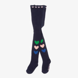 Billieblush-Girls Navy Blue Glittery Hearts Tights | Childrensalon