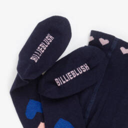 Billieblush-Girls Navy Blue Glittery Hearts Tights | Childrensalon