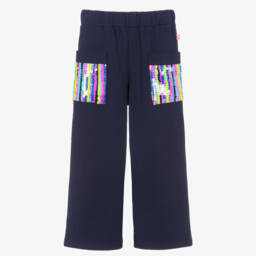 Girls Navy Blue Joggers with Sequin Pockets