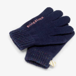 Billieblush-Girls Navy Blue Knitted Gloves with Glittery Logo | Childrensalon