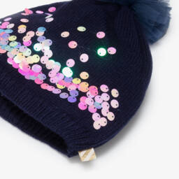 Billieblush-Girls Navy Blue Knitted Pom-Pom Hat | Childrensalon