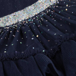Billieblush-Girls Navy Blue Sequinned Tulle Dress | Childrensalon