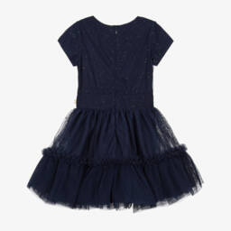 Billieblush-Girls Navy Blue Sequinned Tulle Dress | Childrensalon