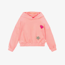 Girls Neon Coral Pink Ribbed Velour Hoodie