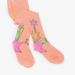 Billieblush-Girls Neon Orange Tights with Pink Shooting Stars | Childrensalon