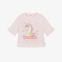 Billieblush-Футболка розовая хлопковая с единорогом Floating with Love для девочек  | Childrensalon