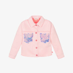 Girls Pink Denim Jacket with Sequinned Pockets