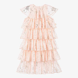 Billieblush-Girls Pink & Gold Crêpe Star Print Dress | Childrensalon