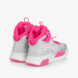 Billieblush-Girls Silver & Pink Faux Leather High-Top Trainers | Childrensalon