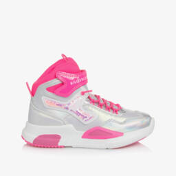 Billieblush-Girls Silver & Pink Faux Leather High-Top Trainers | Childrensalon