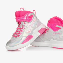 Billieblush-Girls Silver & Pink Faux Leather High-Top Trainers | Childrensalon