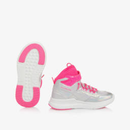 Billieblush-Girls Silver & Pink Faux Leather High-Top Trainers | Childrensalon