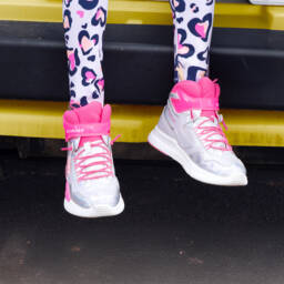 Billieblush-Girls Silver & Pink Faux Leather High-Top Trainers | Childrensalon
