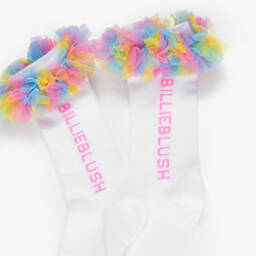 Billieblush-Girls White Logo Socks with Colourful Tulle Trim | Childrensalon