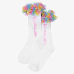 Billieblush-Girls White Logo Socks with Colourful Tulle Trim | Childrensalon