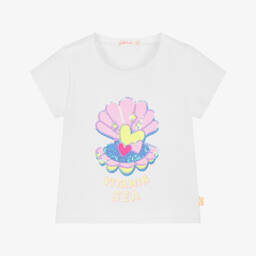 Billieblush-Girls White Seashell Cotton T-Shirt | Childrensalon