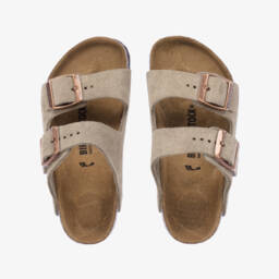 Birkenstock-Beige Suede Leather Arizona Sandals | Childrensalon