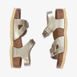 Birkenstock-صندل بعروة معدنية جلد صناعي لون ذهبي للبنات | Childrensalon