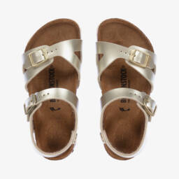 Birkenstock-صندل بعروة معدنية جلد صناعي لون ذهبي للبنات | Childrensalon
