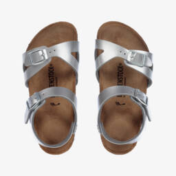 Birkenstock-Girls Silver Buckle Sandals | Childrensalon