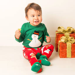 Blade & Rose-Red & Green Festive Snowman Cotton Leggings | Childrensalon