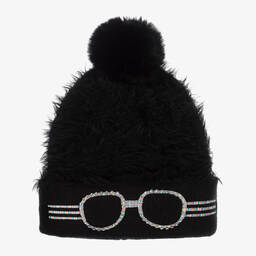 Bling2o-Girls Black Wool Pom-Pom Hat | Childrensalon