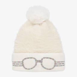 Bling2o-قبعة بوم-بوم صوف محبوك لون عاجي للبنات | Childrensalon