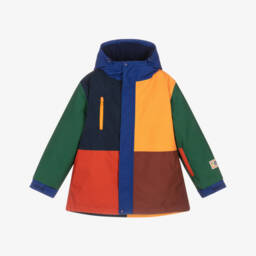 Boys Blue & Yellow Colourblock Checked Ski Jacket