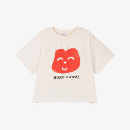 Bobo Choses-Ivory Joyful Face Organic Cotton T-Shirt | Childrensalon