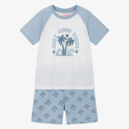 Boys Blue Cotton Palm Tree Short Pyjamas