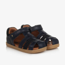 Bobux IWalk-Navy Blue Leather Sandals With Velcro Strap | Childrensalon