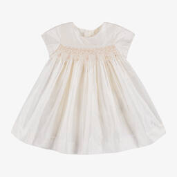 Bonpoint-Baby Girls Ivory Silk Smocked Dress | Childrensalon