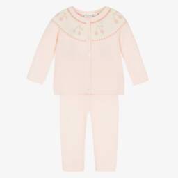 Bonpoint-طقم بنطلون بنات رضع صوف وكشمير لون زهري فاتح | Childrensalon